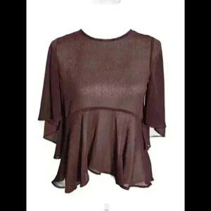 Chic Plum Peplum Top with Flare Sleeves